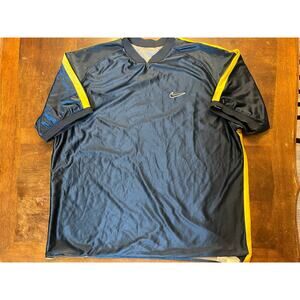 Vintage Nike Navy Blue Yellow Stripe Athletic Jersey Shirt XL 90s 2000s Swoosh